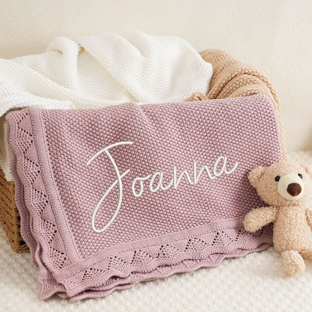 Picture of Personalized Embroidered Baby Blanket - Baby Personalized Name Knit Blanket - Custom Baby Windproof Quilt