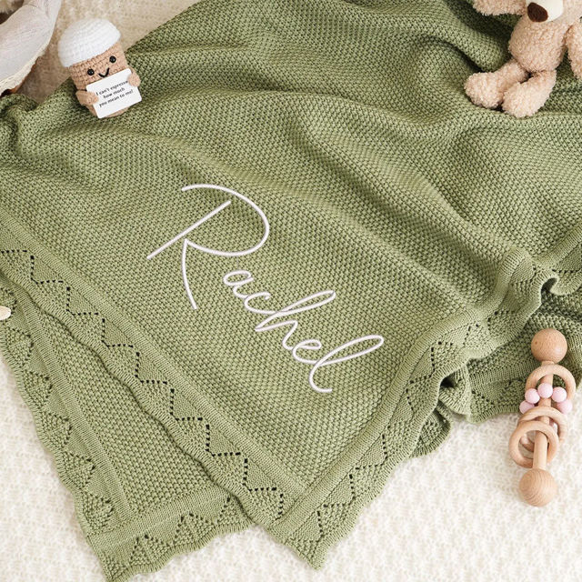 Picture of Personalized Embroidered Baby Blanket - Baby Personalized Name Knit Blanket - Custom Baby Windproof Quilt