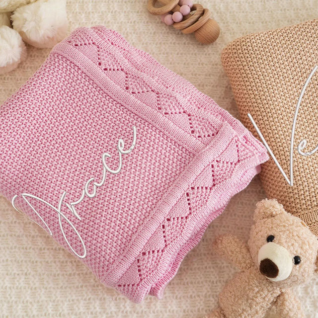 Picture of Personalized Embroidered Baby Blanket - Baby Personalized Name Knit Blanket - Custom Baby Windproof Quilt