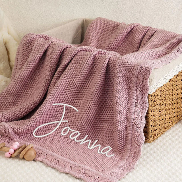 Picture of Personalized Embroidered Baby Blanket - Baby Personalized Name Knit Blanket - Custom Baby Windproof Quilt