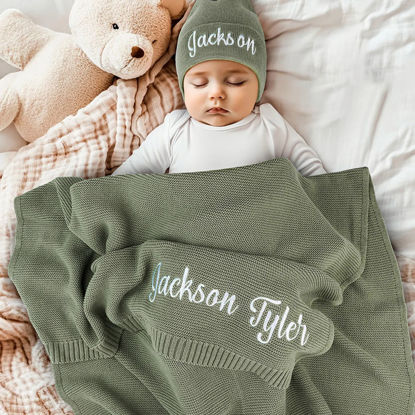 Picture of Personalized Embroidered Baby Throw Blanket - Custom Car Throw Blanket - Personalized Knit Cotton Nap Blanket Throw Blanket