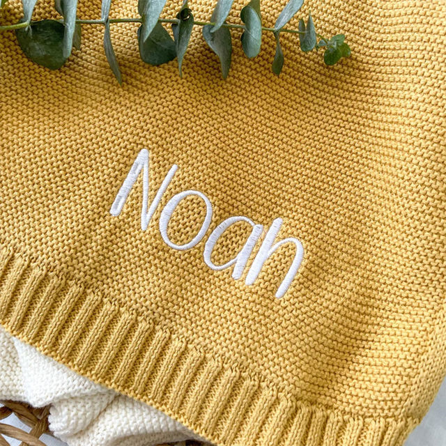 Picture of Personalized Embroidered Baby Throw Blanket - Custom Car Throw Blanket - Personalized Knit Cotton Nap Blanket Throw Blanket