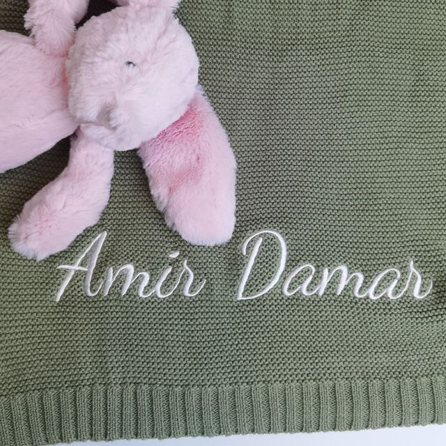 Picture of Personalized Embroidered Baby Throw Blanket - Custom Car Throw Blanket - Personalized Knit Cotton Nap Blanket Throw Blanket