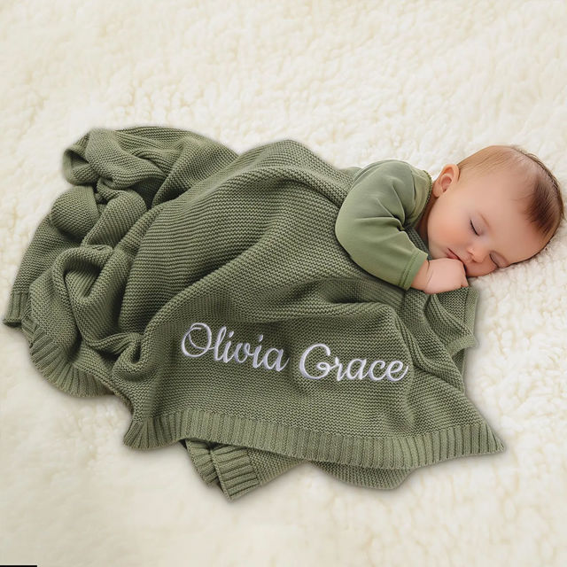 Picture of Personalized Embroidered Baby Throw Blanket - Custom Car Throw Blanket - Personalized Knit Cotton Nap Blanket Throw Blanket