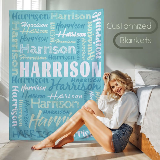 Picture of Personalized Name Blanket  | Kids Name Blankets in Various Fonts | Birthday or Christmas Gift