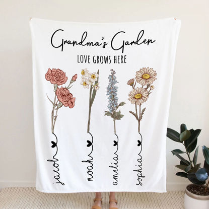 Picture of Custom Birth Flower Blanket | Personalized Name Blanket for Family | Best Christmas Gift for Mummy