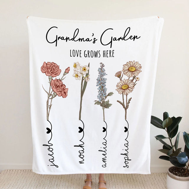 Picture of Custom Birth Flower Blanket | Personalized Name Blanket for Family | Best Christmas Gift for Mummy