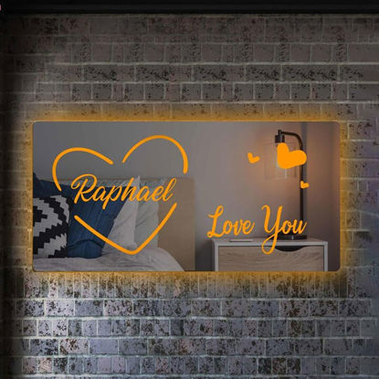 Picture of Personalized Name LED Neon Mirror Sign with Love You - Customized Illuminated Name Mirror Sign - LED Customized Neon Lighting Bedroom Sign - Birthday, Anniversary Gifts