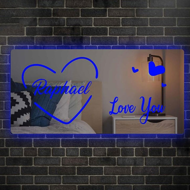 Picture of Personalized Name LED Neon Mirror Sign with Love You - Customized Illuminated Name Mirror Sign - LED Customized Neon Lighting Bedroom Sign - Birthday, Anniversary Gifts