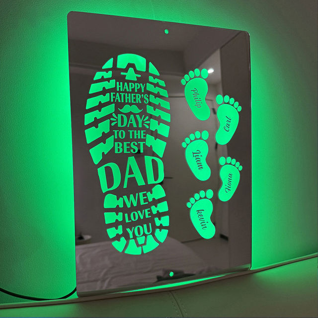 Picture of Personalized Name LED Mirror Sign with Feet - Happy Father's Day Mirror - Custom Illuminated Name Mirror Sign - Cool Bedroom Decoration for Father's Day - Gifts to Dad