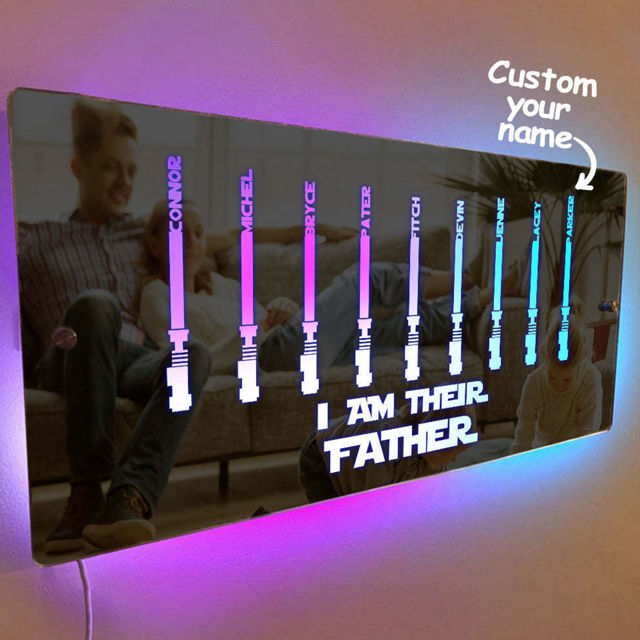 Picture of Personalized Name LED Neon Mirror - I AM THEIR FATHER Mirror - Custom Illuminated Name Mirror Sign for Dad - Cool Bedroom Decoration for Father's Day