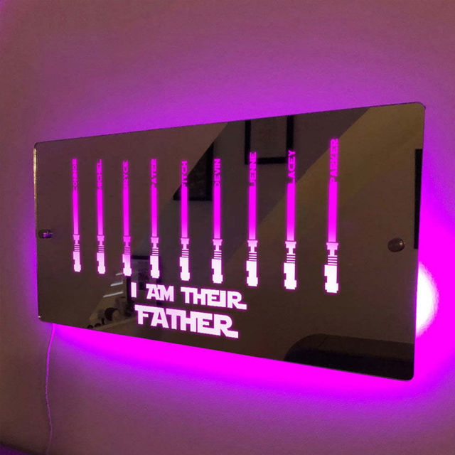 Picture of Personalized Name LED Neon Mirror - I AM THEIR FATHER Mirror - Custom Illuminated Name Mirror Sign for Dad - Cool Bedroom Decoration for Father's Day