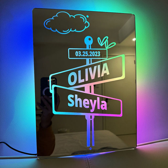 Picture of Custom Road Signs Mirror Light - Custom Mirror Sign with Couple Names and Date - Best Gifts for Boyfriend and Girlfriend