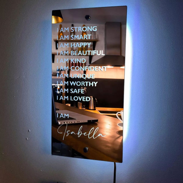 Picture of Personalized Name LED Neon Sign Mirror - Customized Illuminated Name Mirror - Personalized Affirmation Mirror - Wall Art Light Up Mirror - Best Anniversary, Birthday and Christmas Gifts