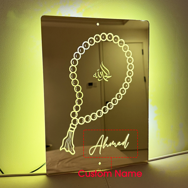 Picture of Personalized Name Mirror Sign with Rosary Totem - Best Holiday Gifts for Family