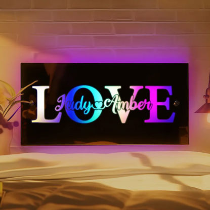 Picture of Personalized Couple Names Mirror Sign with LOVE - Best Birthday, Valentine's Gifts for Couples, Boyfriends and Girlfriends