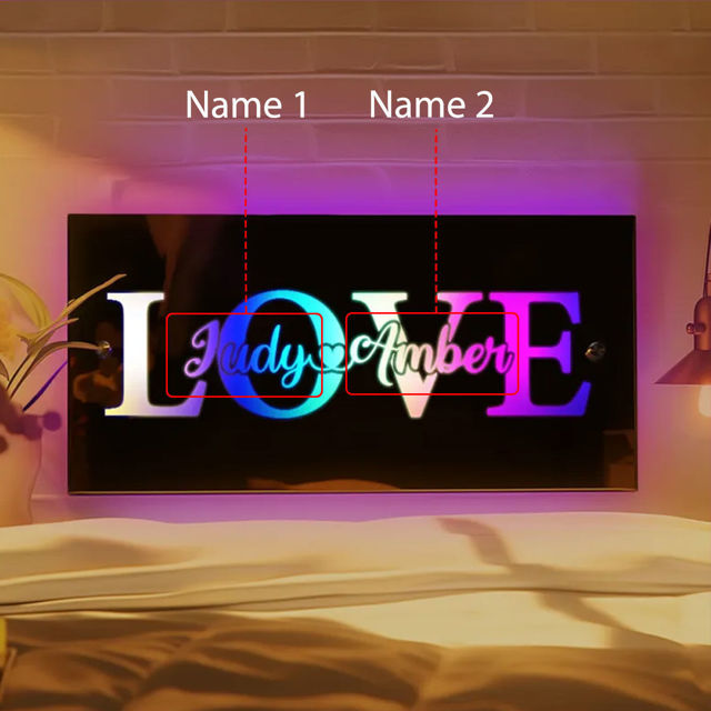 Picture of Personalized Couple Names Mirror Sign with LOVE - Best Birthday, Valentine's Gifts for Couples, Boyfriends and Girlfriends