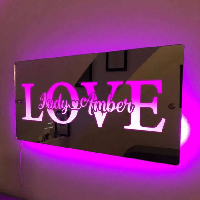 Picture of Personalized Couple Names Mirror Sign - Custom Infinity Mirror Sign - Best Valentine's Day Gifts for Couples