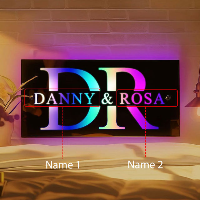 Picture of Personalized Couple Names Mirror Sign - Custom Infinity Mirror Sign - Best Valentine's Day Gifts for Couples and Lovers