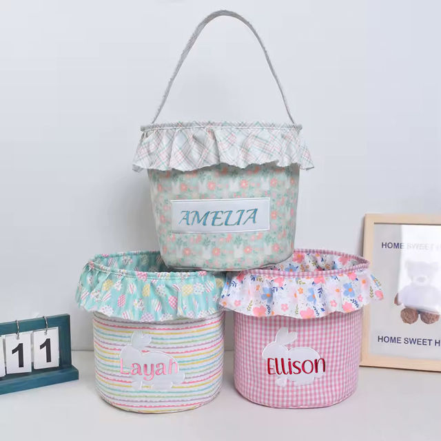 Picture of Personalized Embroidered Easter Basket - Personalized Princess Style Large Capacity Storage Basket - Custom Cylinder Tote Basket