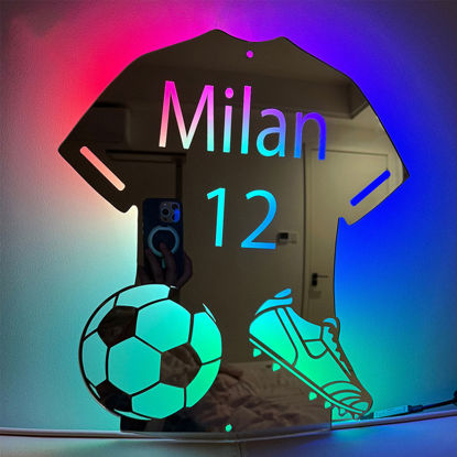 Picture of Personalized Football Jersey Mirror - Custom Illuminated Name Mirror Sign - Cool Bedroom Decoration and Party Decoration for Sports Lover