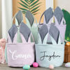 Picture of Personalized Easter Bucket - Custom Name Easter Bucket - Custom Embroidered Bunny Ears Striped Basket