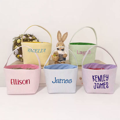 Picture of Personalized Easter Bucket - Custom Name Easter Bucket - Custom Embroidered Striped Basket