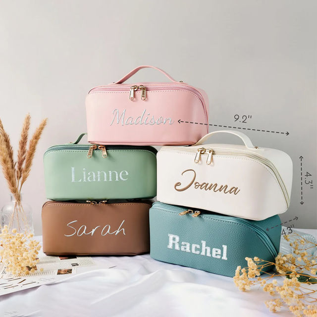 Picture of Custom Embroidered Cosmetic Bag with Name | Personalized Waterproof Travel Makeup Bag