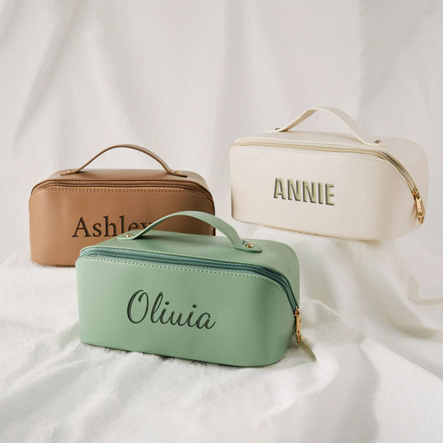 Picture of Custom Embroidered Cosmetic Bag with Name | Personalized Waterproof Travel Makeup Bag