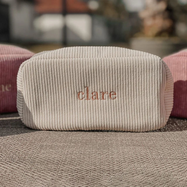 Picture of Custom Embroidered Corduroy Cosmetic Bag with Name | Personalized Travel lettered Makeup Bag | Gift for Her