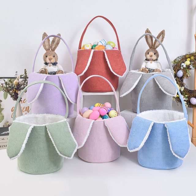 Picture of Personalized Easter Bucket - Customized Name Easter Bucket - Corduroy Bunny Hand Basket