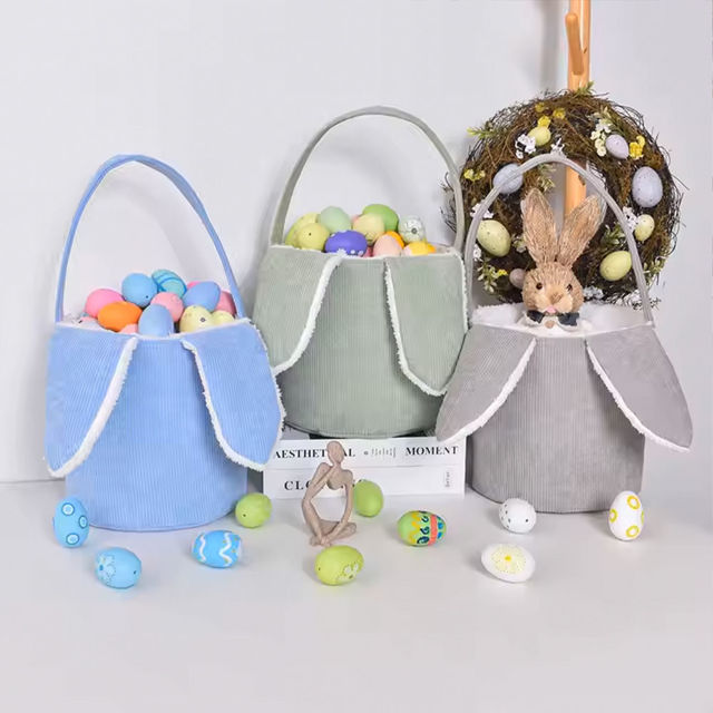 Picture of Personalized Easter Bucket - Customized Name Easter Bucket - Corduroy Bunny Hand Basket