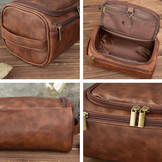 Picture of Custom Lasered Leather Toiletry Bag for Men | Personalized Groomsmen Gifts | Travel Bag For Men