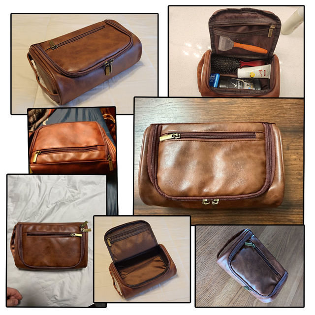 Picture of Personalized Groomsmen Gifts | Custom Leather Toiletry Bag | Travel Bag for Men | Birthday Gift for Him