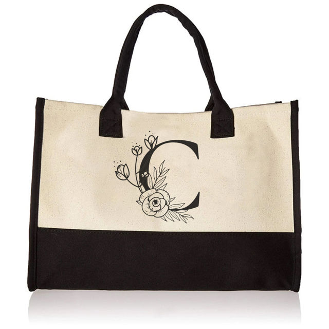 Picture of Custom Canvas Tote Bag with Birth Flower | Personalized  Name Tote Bag |  Bridesmaid Gift