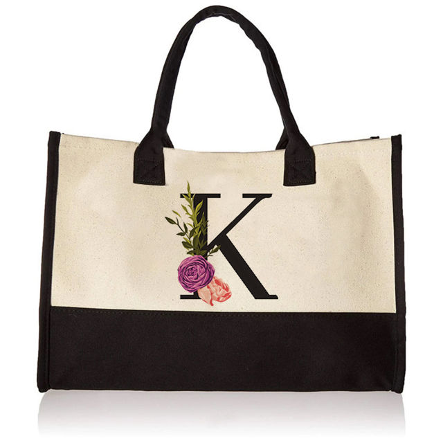 Picture of Custom Canvas Tote Bag with Birth Flower | Personalized  Name Tote Bag |  Bridesmaid Gift