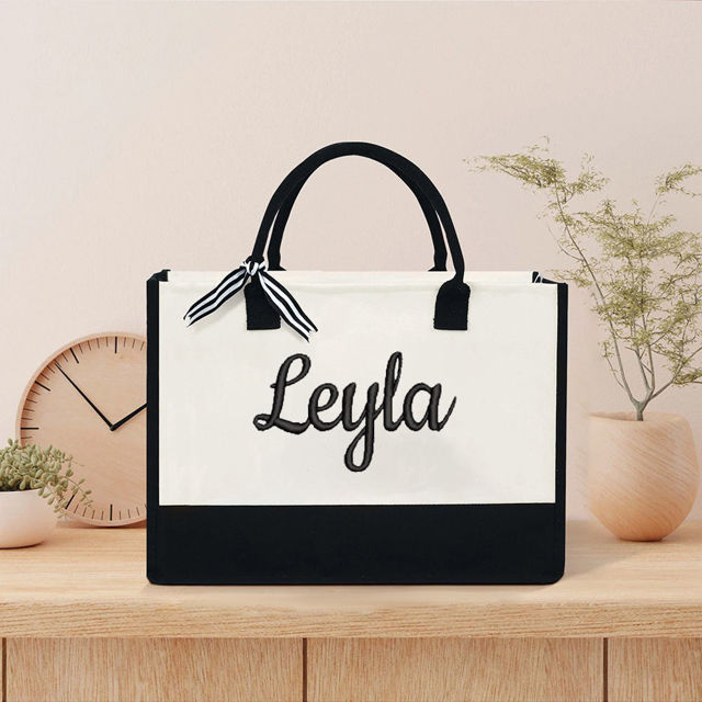 Picture of Custom Embroidered Name Tote Bags | Personalized Embroidered Tote Bags with Custom Text | Canvas Tote Bags