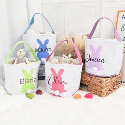 Picture of Personalized Name Embroidered Easter Bunny Basket - Custom Plush Tail Storage Basket - Personalized Carrying Bucket