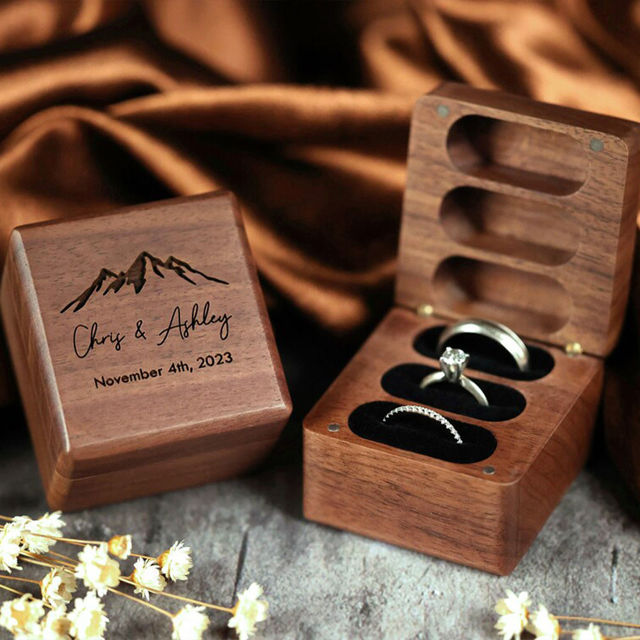 Picture of Personalized 3 Slot Ring Box - Custom Ring Boxes - Personalized Wooden Ring Box, Rectangular