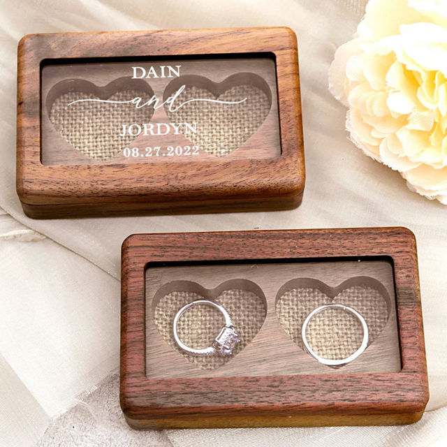 Picture of Personalized Double Wedding Ring Box - Personalized Wooden Ring Box - Custom Love Ring Box