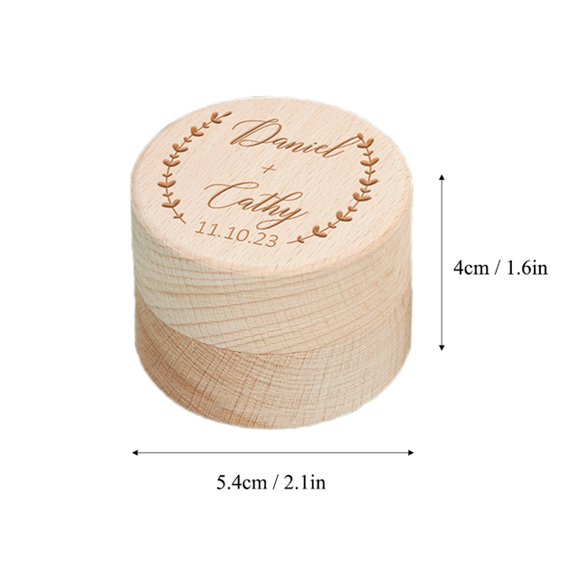 Picture of Personalized Ring Boxes - Personalized Wedding Ring Boxes - Custom Wooden Round Ring Boxes