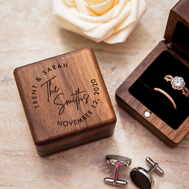 Picture of Personalized Ring Boxes - Personalized Wooden Ring Boxes - Custom Engraved Ring Boxes, Square