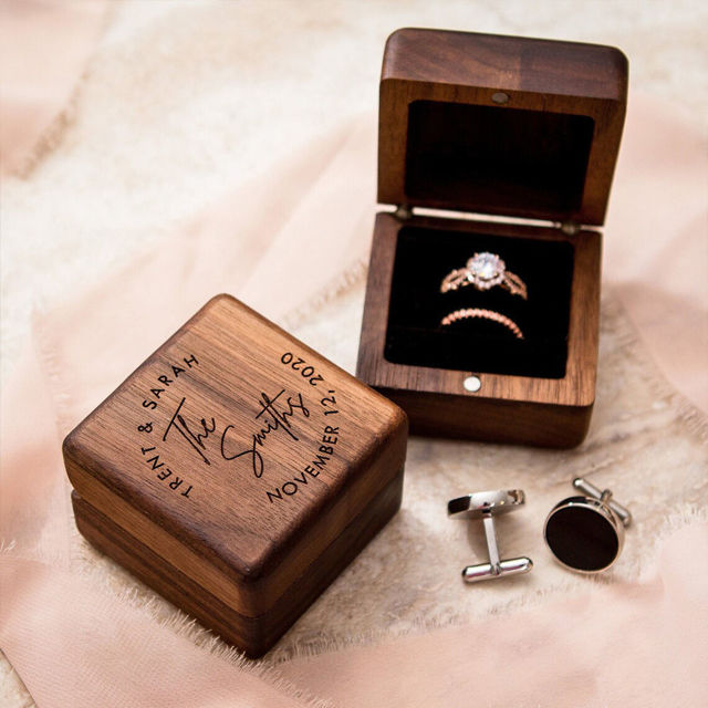 Picture of Personalized Ring Boxes - Personalized Wooden Ring Boxes - Custom Engraved Ring Boxes, Square