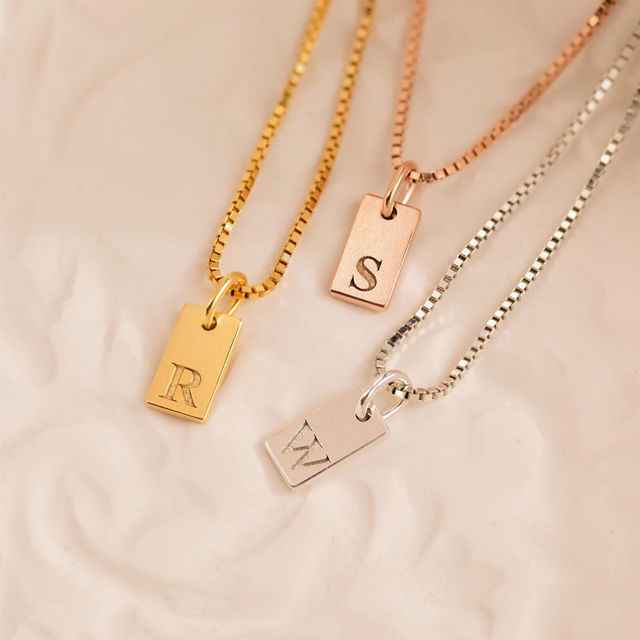 Picture of Custom Initial Necklace | Mini Tag Monogram Necklace | Custom Engraved Necklace | Valentine's Day Gift Her