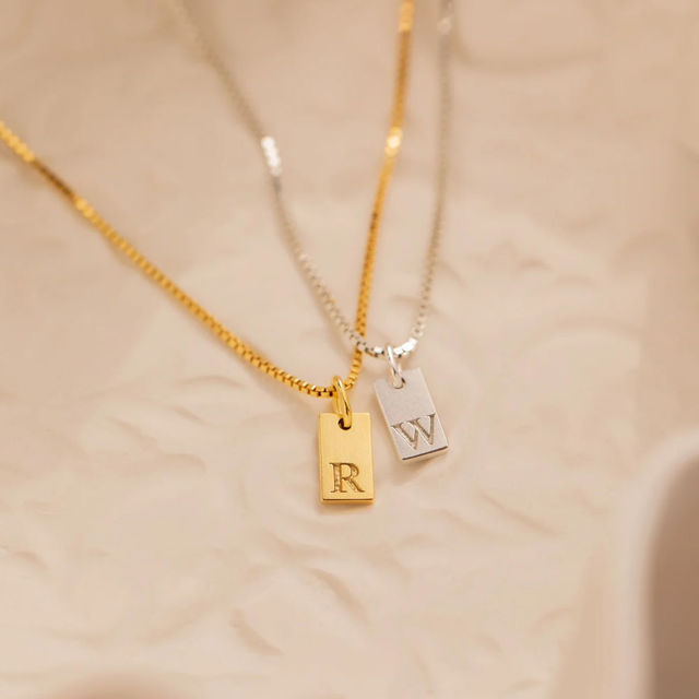 Picture of Custom Initial Necklace | Mini Tag Monogram Necklace | Custom Engraved Necklace | Valentine's Day Gift Her