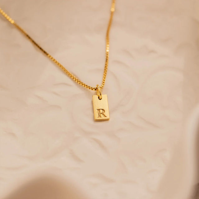 Picture of Custom Initial Necklace | Mini Tag Monogram Necklace | Custom Engraved Necklace | Valentine's Day Gift Her