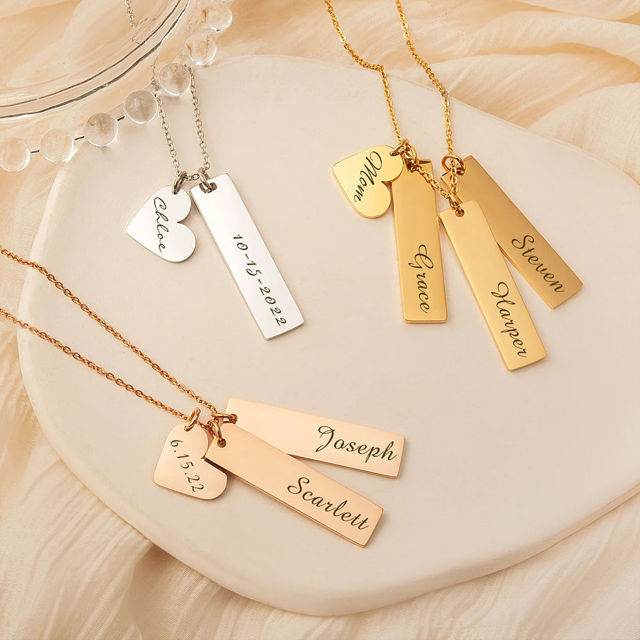 Picture of Personalized Heart and Bar Necklace | Custom Engraved Necklace | Name Necklace | Friendship Necklaces