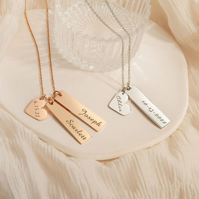 Picture of Personalized Heart and Bar Necklace | Custom Engraved Necklace | Name Necklace | Friendship Necklaces