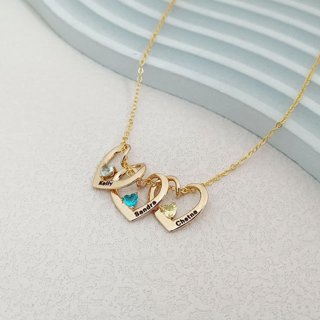 Picture of Personalized Heart Shape Necklace with Birthstone | Custom Name Jewelry for Her | Family Name Necklace