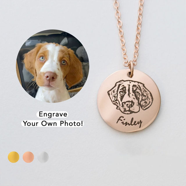 Picture of Personalized Photo Pet Necklace with Name | Custom Necklace for Pet Person | Engraved Photo Necklace